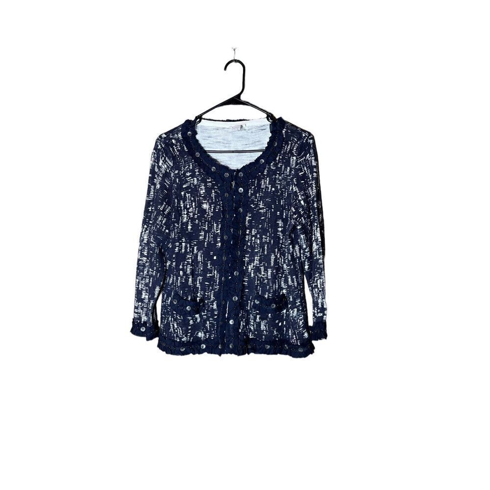 Chico’s Ruffle button front Cardigan Sweater Size Medium